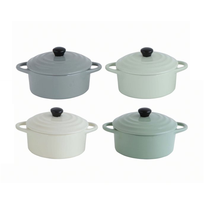 Stoneware Mini Bakers with Lids (Set of 4 Colors) by Creative Co-op
