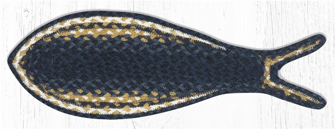 Light & Dark Blue/Mustard Braided Fish Shaped Rug 9"x26" Thumbnail