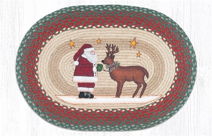 Santa Reindeer Oval Braided Rug 20"x30" Thumbnail