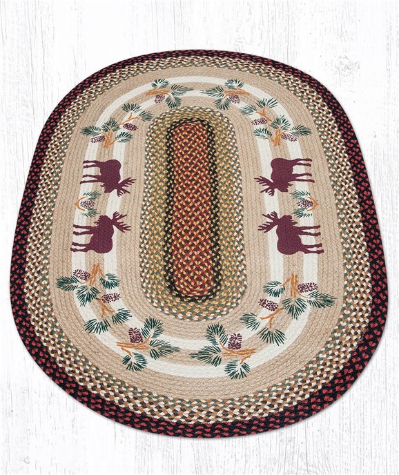 Moose/Pinecone Oval Braided Rug 3'x5' Thumbnail