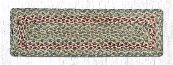 Green/Burgundy Rectangle Braided Stair Tread 27"x8.25" Thumbnail