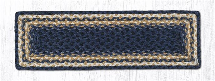 Lt. Blue/Dk. Blue/Mustard Rectangle Braided Stair Tread 27"x8.25" Thumbnail