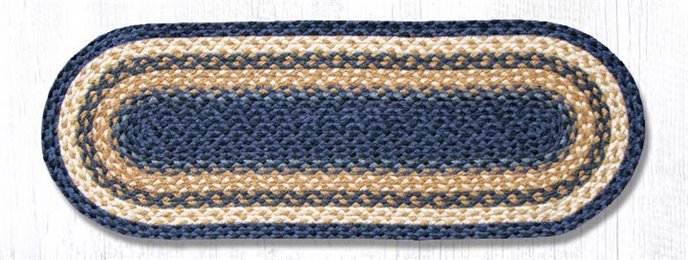 Lt. Blue/Dk. Blue/Mustard Jute Braided Table Runner 13"x36" Thumbnail