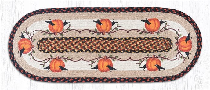 Pumpkin Crow Oval Braided Table Runner 13"x36" Thumbnail