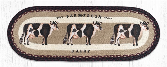 Farmhouse Cow Oval Braided Table Runner 13"x36" Thumbnail