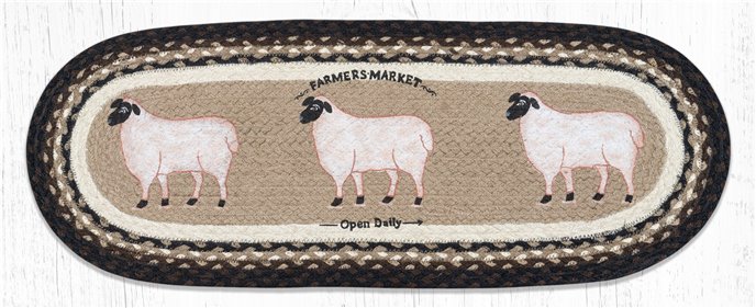 Farmhouse Sheep Oval Braided Table Runner 13"x36" Thumbnail