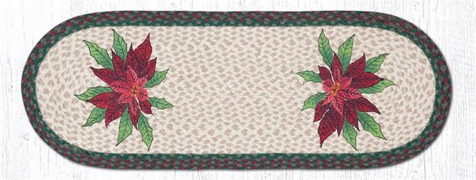 Poinsettias Oval Braided Table Runner 13"x36" Thumbnail