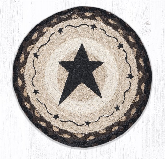 Primitive Star Black Printed Round Braided Trivet 10"x10" Thumbnail