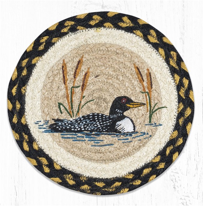 Loon Cattail Printed Round Braided Trivet 10"x10" Thumbnail