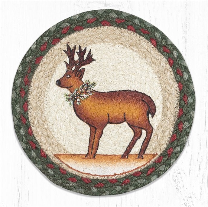 Reindeer Printed Round Braided Trivet 10"x10" Thumbnail