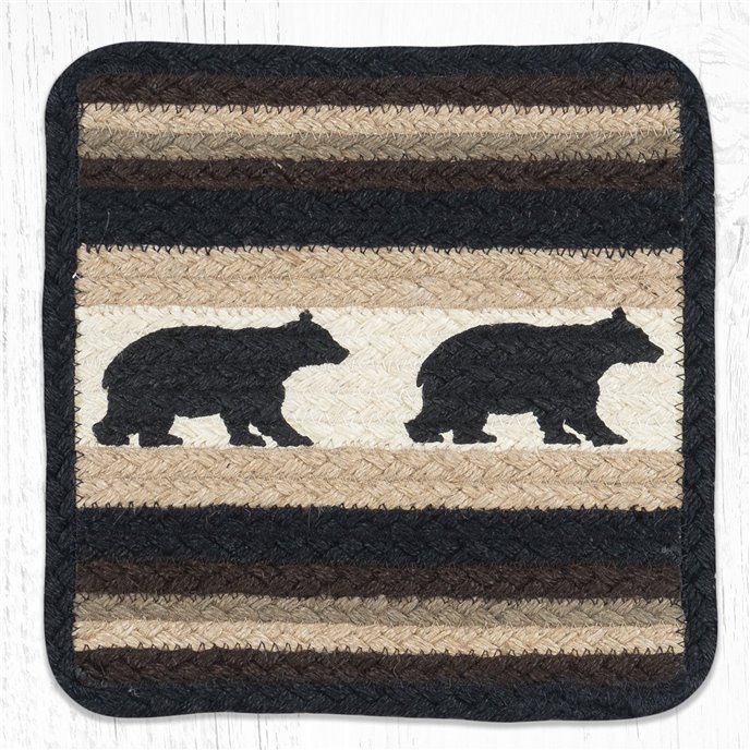 Cabin Bear Square Printed Braided Trivet 10"x10" Thumbnail