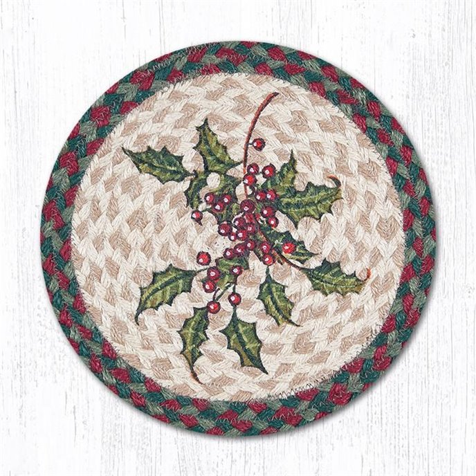 Holly Printed Round Braided Trivet 10"x10" Thumbnail