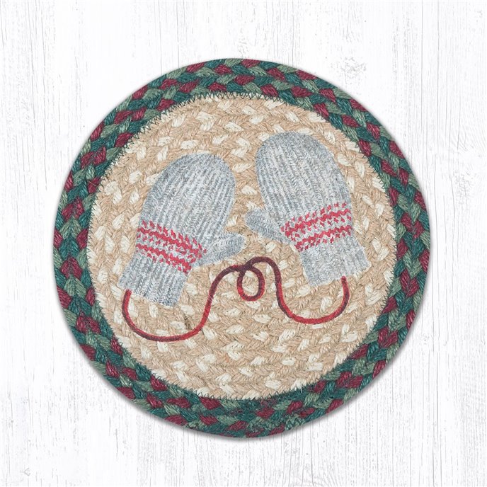 Winter Mittens Printed Round Braided Trivet 10"x10" Thumbnail