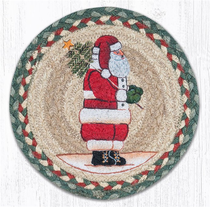 Santa Printed Round Braided Trivet 10"x10" Thumbnail