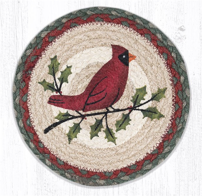 Holly Cardinal Printed Round Braided Trivet 10"x10" Thumbnail