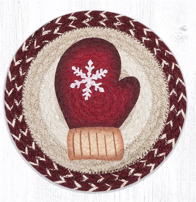 Red Mitten Printed Round Braided Trivet 10"x10" Thumbnail