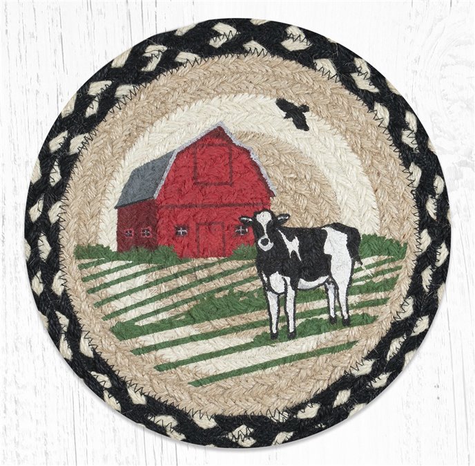 Red Barn Printed Round Braided Trivet 10"x10" Thumbnail