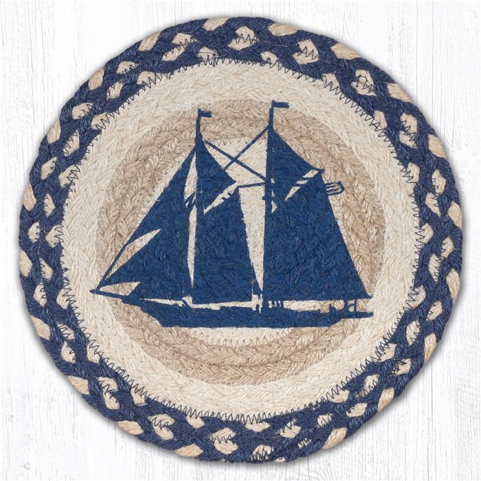 Schooner Printed Round Braided Trivet 10"x10" Thumbnail