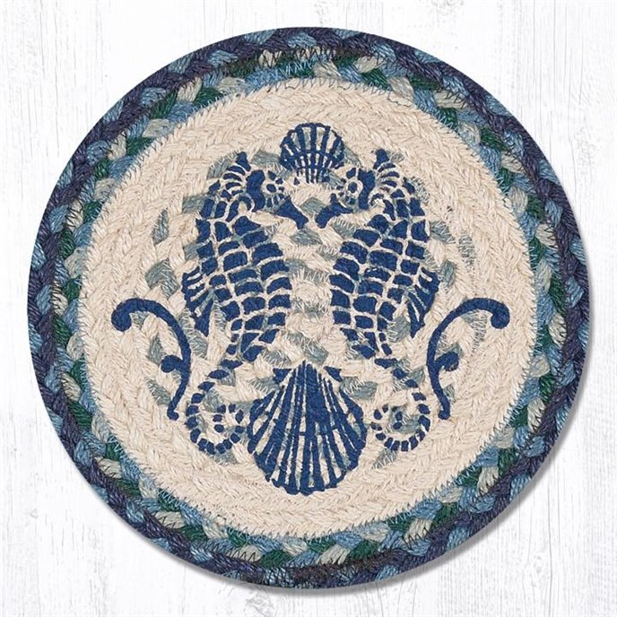 Shell Coast Seahorse Printed Round Braided Trivet 10"x10" Thumbnail