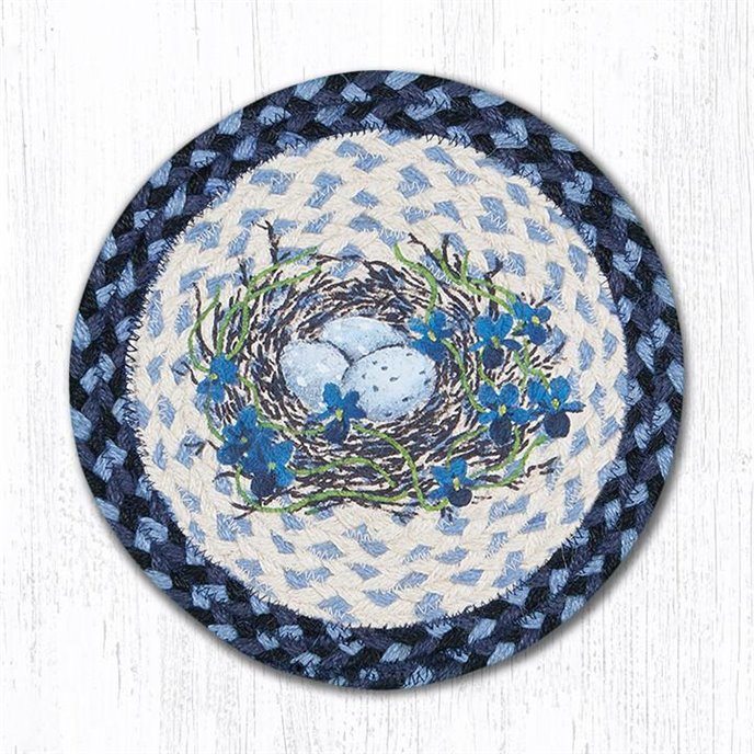 Blue Bird's Nest Printed Round Braided Trivet 10"x10" Thumbnail