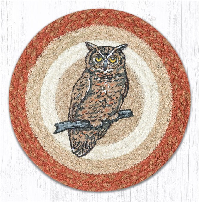 Owl Printed Round Braided Trivet 10"x10" Thumbnail