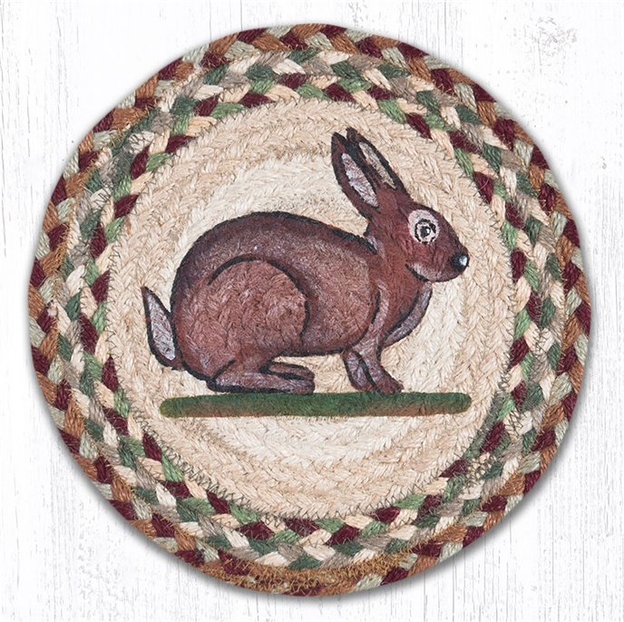 Vintage Rabbit Printed Round Braided Trivet 10"x10" Thumbnail