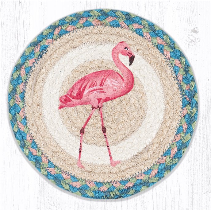 Pink Flamingo Printed Round Braided Trivet 10"x10" Thumbnail