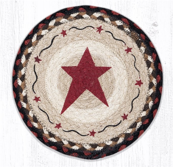 Primitive Star Burgundy Printed Round Braided Trivet 10"x10" Thumbnail