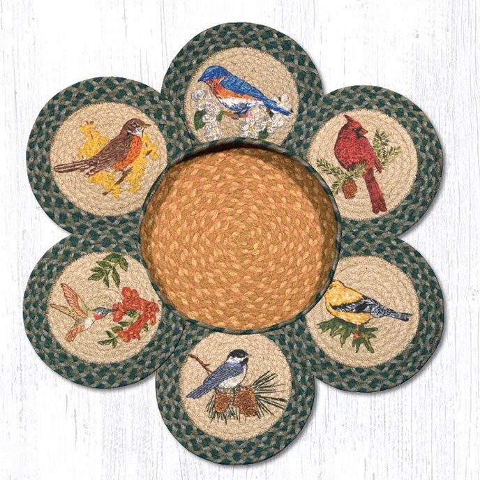 Song Birds Braided Trivets in a Basket 10"x10", Set of 6 Thumbnail