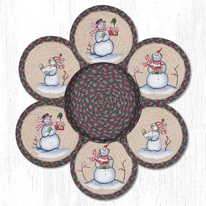 Snowman Braided Trivets in a Basket 10"x10", Set of 6 Thumbnail