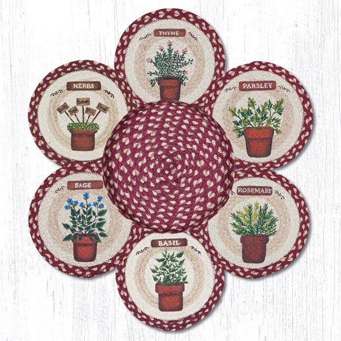 Herbs Braided Trivets in a Basket 10"x10", Set of 6 Thumbnail