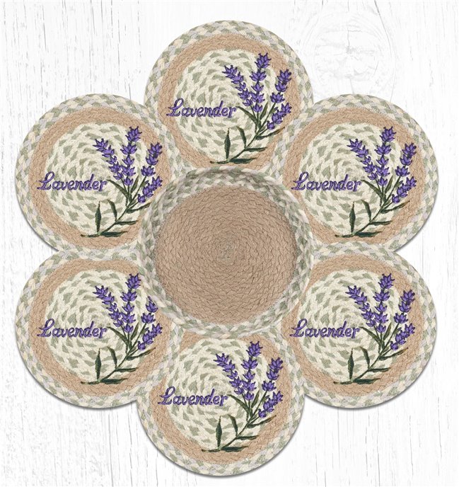 Lavender Braided Trivets in a Basket 10"x10", Set of 6 Thumbnail