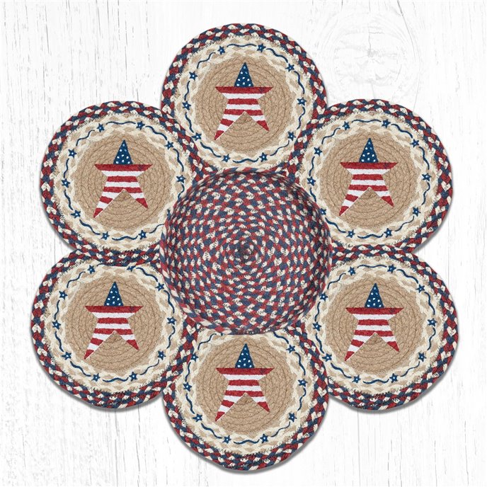 Primitive American Star Braided Trivets in a Basket 10"x10", Set of 6 Thumbnail