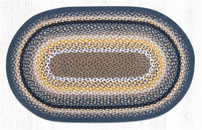 Deep Blue/Golden Rod/Cream Oval Braided Rug 27"x45" Thumbnail