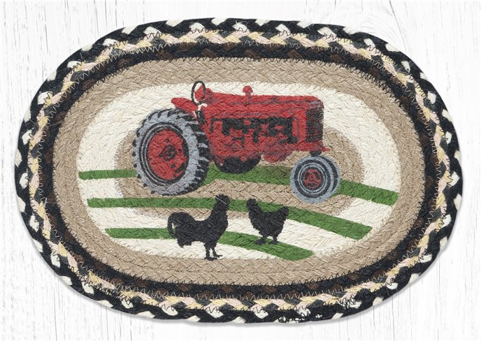 Red Tractor Printed Oval Braided Swatch 10"x15" Thumbnail