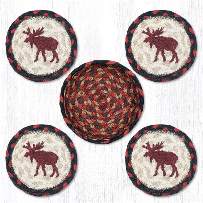 Moose Braided Coasters in a Basket 5"x5" Set of 4 Thumbnail