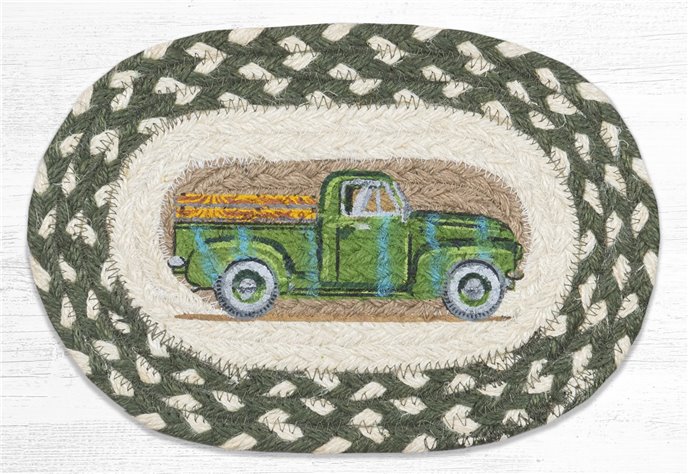 Vintage Green Truck Printed Oval Braided Swatch 7.5"x11" Thumbnail