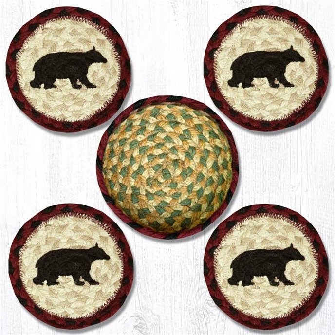 Cabin Bear Braided Coasters in a Basket 5"x5" (Set of 4) Thumbnail