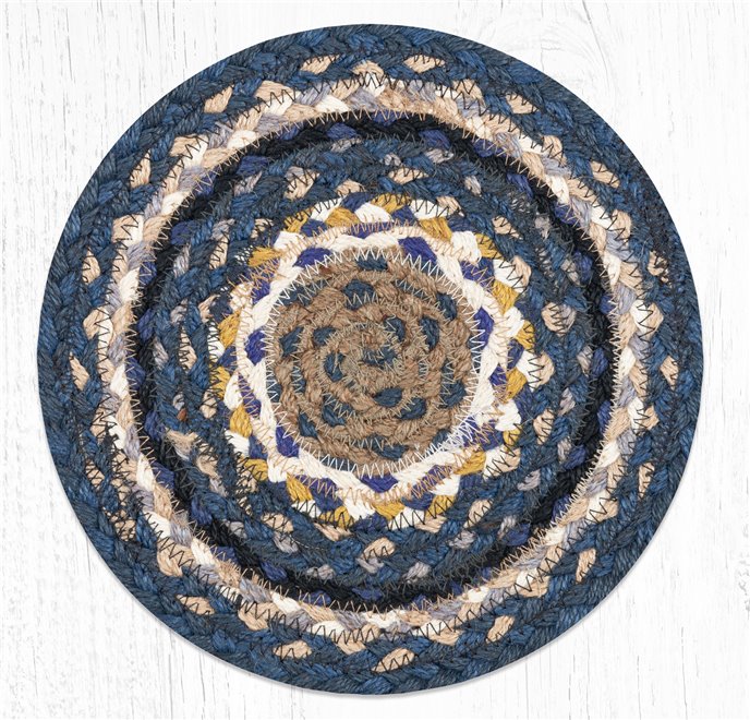 Deep Blue/Golden Rod/Cream Round Braided Swatch 10"x10" Thumbnail