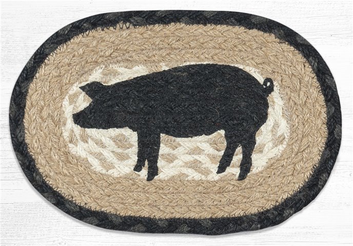 Pig Silhouette Printed Oval Braided Swatch 7.5"x11" Thumbnail