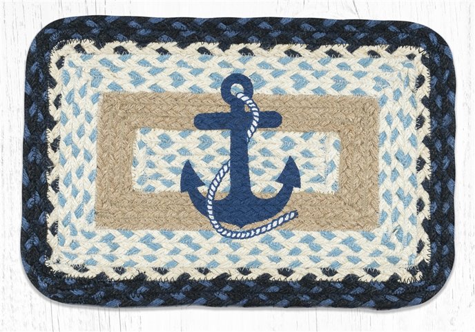 Navy Anchor Rectangular Printed Braided Swatch 10"x15" Thumbnail