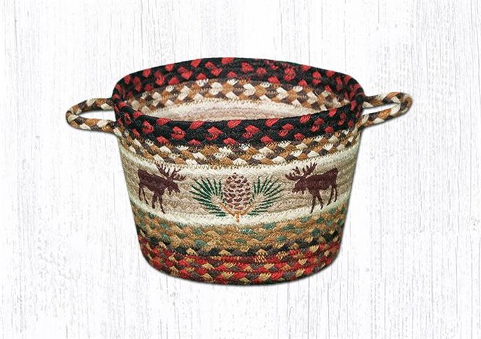 Moose/Pinecone Printed Braided Utility Basket 13"x9" Thumbnail