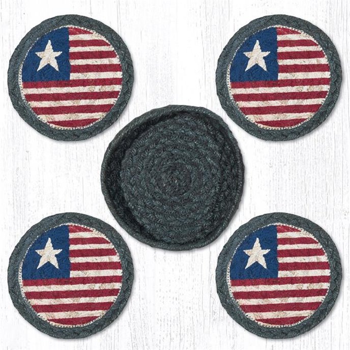 Original Flag Braided Coasters in a Basket 5"x5" Set of 4 Thumbnail