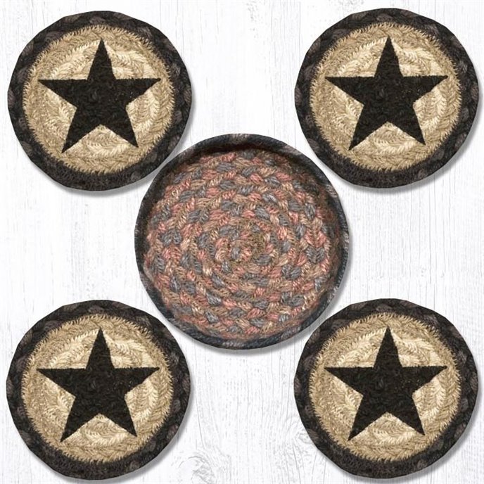 CNB-99 Black Star Braided Coasters in a Basket 5"x5" (Set of 4) Thumbnail