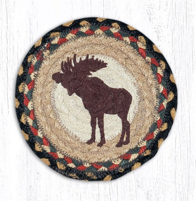 Bull Moose Round Large Braided Coaster 7"x7" Set of 4 Thumbnail