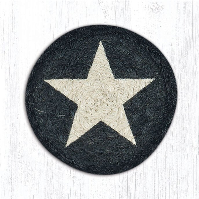 White Star on Black Printed Braided Coaster 5"x5" Set of 4 Thumbnail