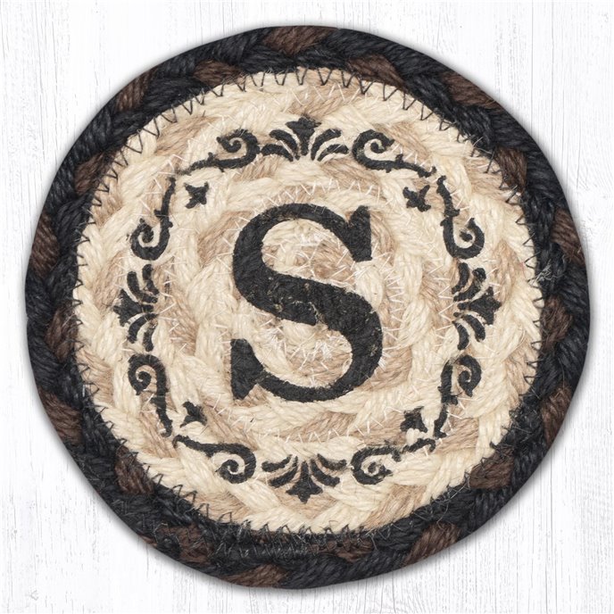 S Monogram Printed Braided Coaster 5"x5" Set of 4 Thumbnail