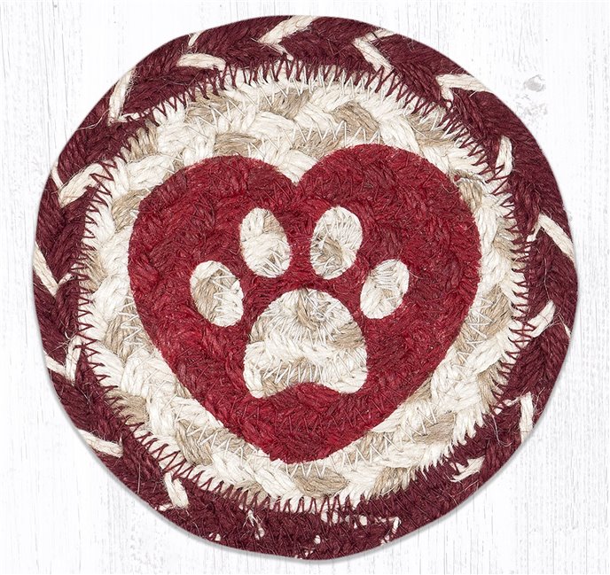 Heart Paw Printed Braided Coaster 5"x5" Set of 4 Thumbnail