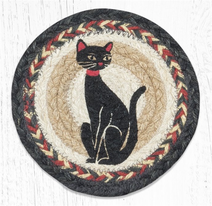 Crazy Cat Round Large Braided Coaster 7"x7" Set of 4 Thumbnail