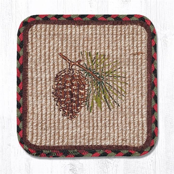 Pinecone Wicker Weave Braided Coaster 5"x5" Set of 4 Thumbnail